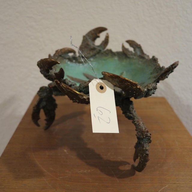 William Sharles Original Unique Polychrome Crab Bowl with Dragonfly Original Bronze Sculpture by William Sharles Hand...