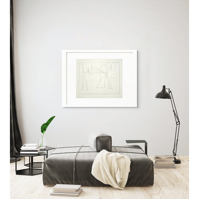 Pablo Picasso 35.8 X 29.1 Shadow Box Framed Picasso Style Minimalist Pen Drawing / Neutral Palette For Sale - Image 4 of 10