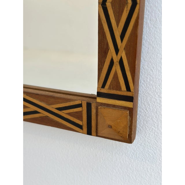 Tan Vintage Parquetry Framed Mirror With Corner Stud Details, Circa 1940s For Sale - Image 8 of 13