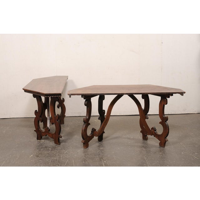 Brown 19th Century Italian Halved-Octagon Lyre Leg Consoles For Sale - Image 8 of 12