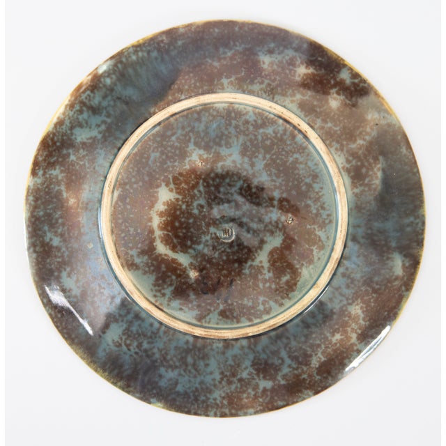 19th Century English Joseph Holdcroft Turquoise Majolica Flying Crane Plate For Sale In Houston - Image 6 of 8