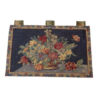 Vintage Chinese Aubusson-Style Floral Tapestry, 1960s, Wool on Cotton, 2'2" X 3'5" For Sale