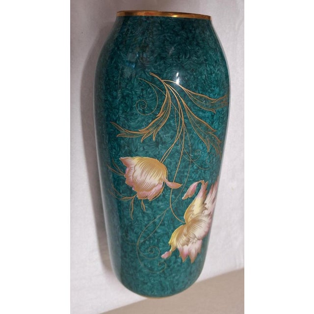 1930s German Art Deco Handmade Blue Marbled Porcelain Vase with Blossom from Royal Bavaria KM, 1930s For Sale - Image 5 of 7