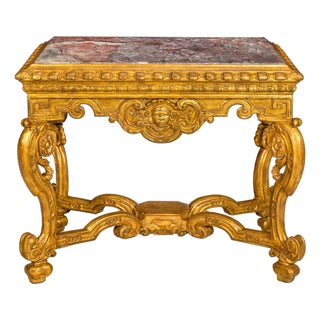 Italian 18th Century Baroque Giltwood Marble Top Console Table For Sale
