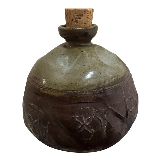 Signed Studio Pottery Jug With Incised Patterning, Decorative Art Pottery Vessel For Sale