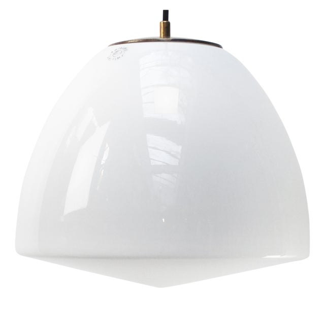 Mid-Century White Opaline Glass Ceiling Lamps with Brass Top by Philips, Holland For Sale