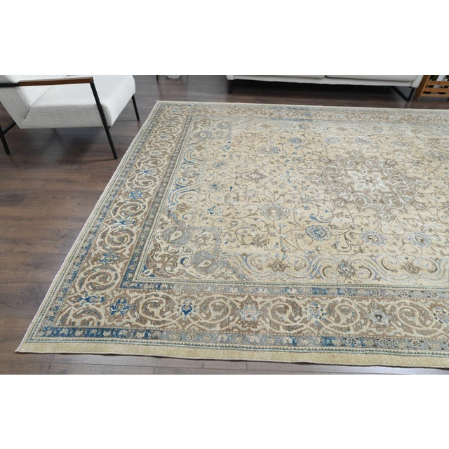 Textile 1970s Vintage Persian Handmade Wool Cotton Beige Area Rug For Sale - Image 7 of 11