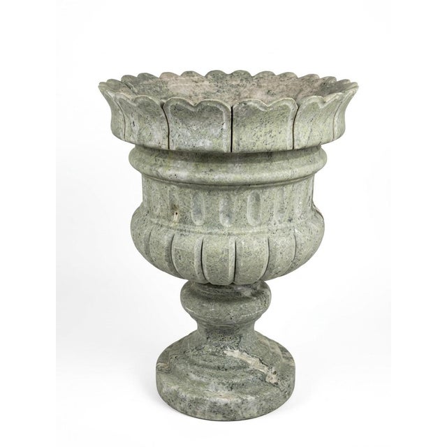 1990s Large Neoclassical Scalloped Green Marble Garden Urn Planter For Sale - Image 5 of 12
