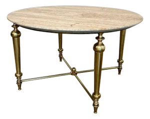 1970s Brass coffee table with travertine top in the style of Maison Ramsay