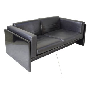 Black Lacquered Wood and Leather Two-Seater Sofa by Kazuhide Takahama for Gavina, 1970s For Sale