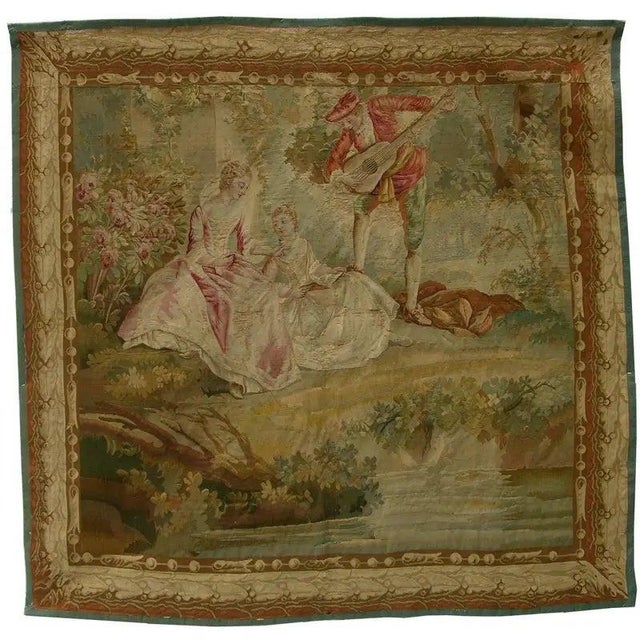 Tan 1900 Antique French Tapestry For Sale - Image 8 of 9