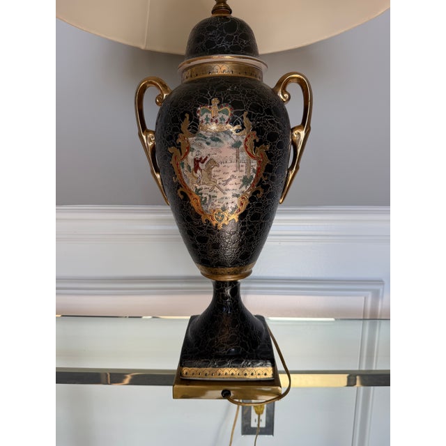 Metal Vintage Remington Urn Table Lamp With Hunting Scene and Guilt Handles For Sale - Image 7 of 11