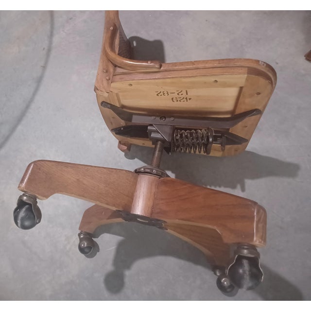 Rustic Mid Century Cane Back Swivel Office Desk Chair For Sale - Image 3 of 3