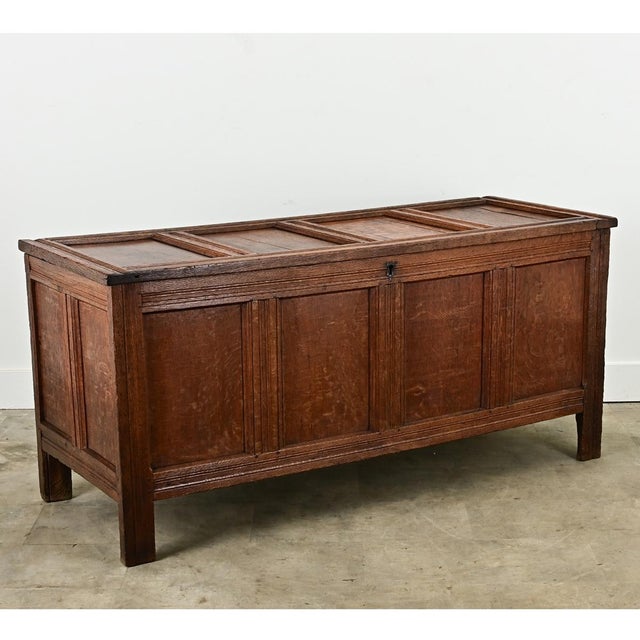 Rustic European Dutch 19th Century Oak Paneled Coffer For Sale - Image 3 of 8
