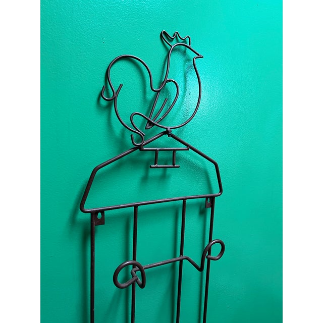 Vintage Black Metal Rooster Wall Hanging Plate Holder For Sale - Image 4 of 5