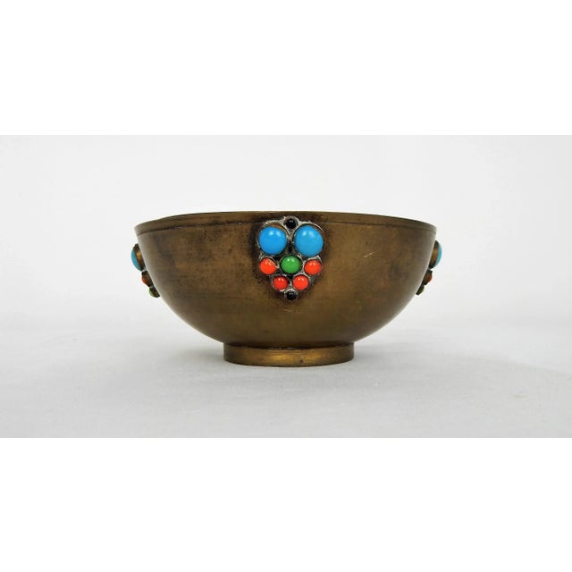 Indian Brass & Semi-Precious Stone Bowls, S/3 For Sale - Image 9 of 13