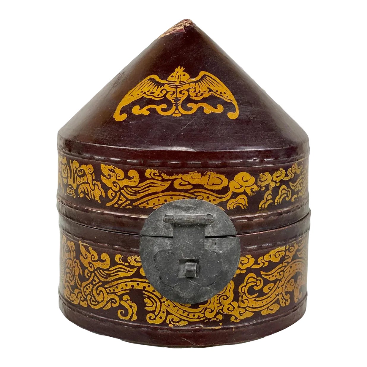 Vintage Chinese Lacquered Triangular Dragon Motif Trinket Tea Box ...