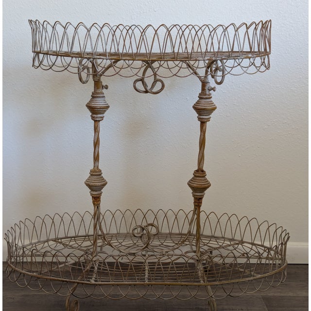 Shabby Chic Vintage French Country Tiered Iron Plant Stand For Sale - Image 3 of 8