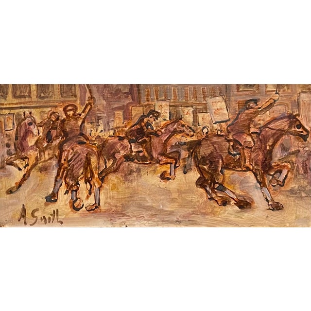 Mid 20th Century Arthur Smith, Street Riot Oil Painting Mounted Police WPA artist Social Justice Americana Art For Sale - Image 5 of 12