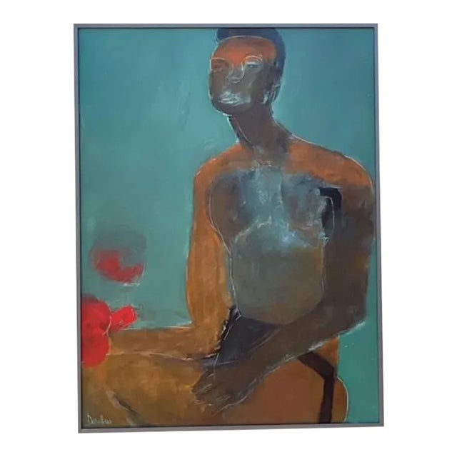 Vintage Boho Abstract Figural Oil on Canvas Painting For Sale