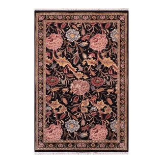 Floral 1990's Pak-Persian Black/Black Wool Rug - 3'0'' X 5'1'' For Sale