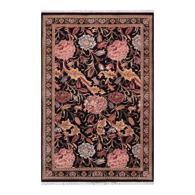 Floral 1990's Pak-Persian Black/Black Wool Rug - 3'0'' X 5'1'' For Sale