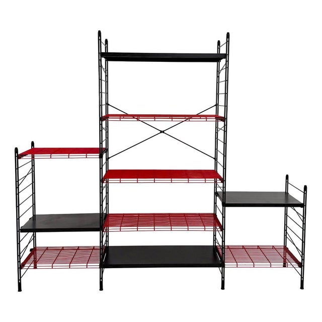 Vintage Black and Red Bookshelf in Metal, 1980s For Sale - Image 10 of 10