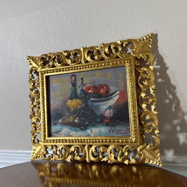 Abstract Vintage Italian Still Life Oil Painting Ornate Framed and Signed For Sale - Image 3 of 9