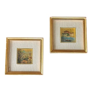 1960s Vintage Mid-Century Modern Pair of Italianate Framed Art For Sale