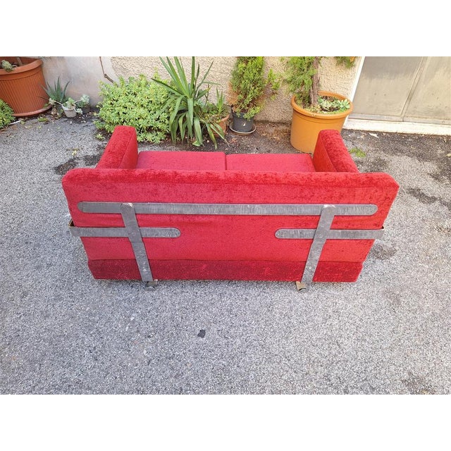 Fasce Cromate Sofa in Red Fabric by Luigi Caccia Dominioni for Azucena, 1960s For Sale - Image 15 of 18