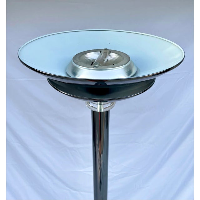 1990s Mid 19th Century Postmodern Torchiere Chrome, Lucite and Marble Floor Lamp For Sale - Image 5 of 13