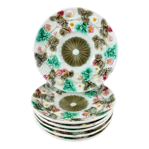 Wedgwood Majolica Strawberry Dishes, Set of 6, Dated 1880