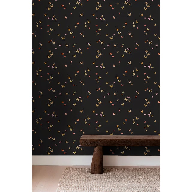 Butterfly Grove Grasscloth Wallpaper by House Party | Midnight Black | 8 Yards For Sale - Image 4 of 8
