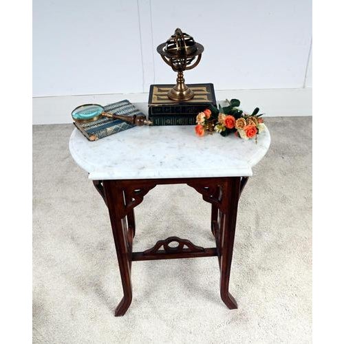 Stone Arts and Crafts Side Table with Marble Top, 1900s For Sale - Image 7 of 7