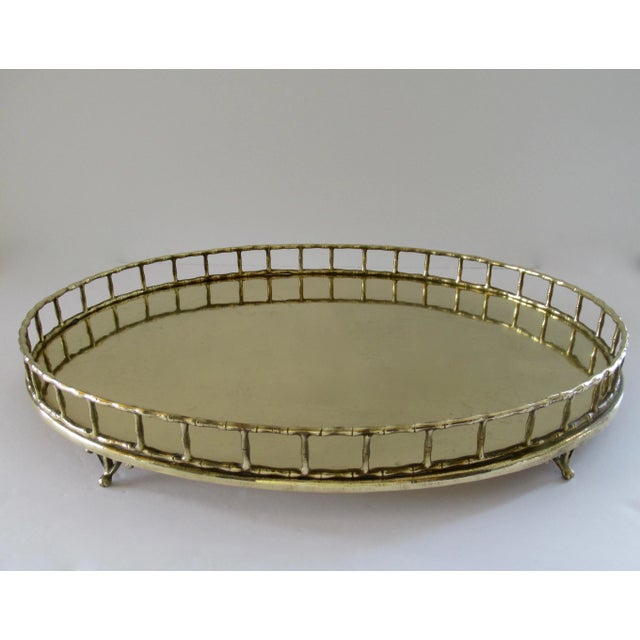 Vintage C.1950's - C.1960's Mottahedeh Large Oversized Brass Faux Bamboo Style Oval-Shaped Serving Tray For Sale - Image 13 of 13