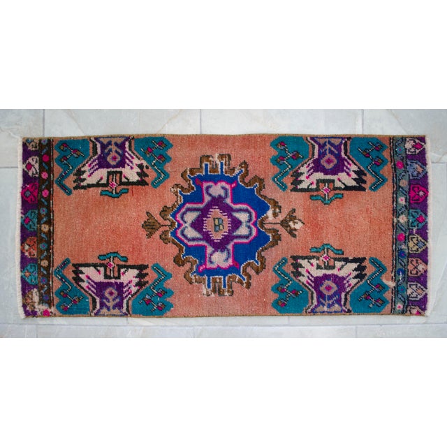 Front of Bath Sink Rug Hand Made Kitchen Mat Colorful Mini Rug 1'6" X 3'4" For Sale - Image 4 of 7