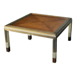 Mid 20th Century Brass Nickel Metal Wood Coffee Table