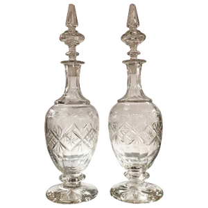 19th Century European Cut Glass Claret Decanters - a Pair