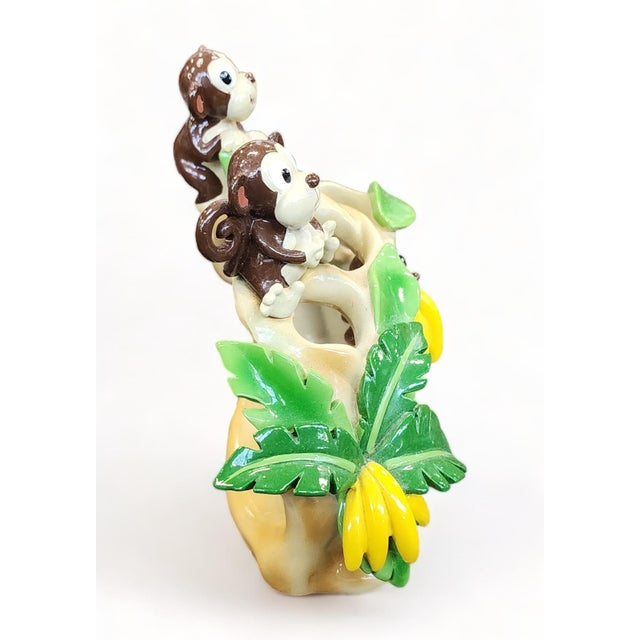 Vintage Child's Ceramic Monkey Themed Bathroom Toothbrush Holder Stand, 1990s. Approx 6 inches wide. Great condition.