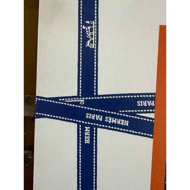 Hermès Authentic Original Hermès Ribbon Gift Box Art Print Orange & Navy French Luxury Wall Art Framed Advertisement Print For Sale - Image 4 of 7