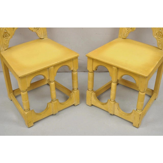Vintage Gothic Renaissance Painted Hall Altar Console Table Chair Set - 4 Pc Set For Sale - Image 12 of 16