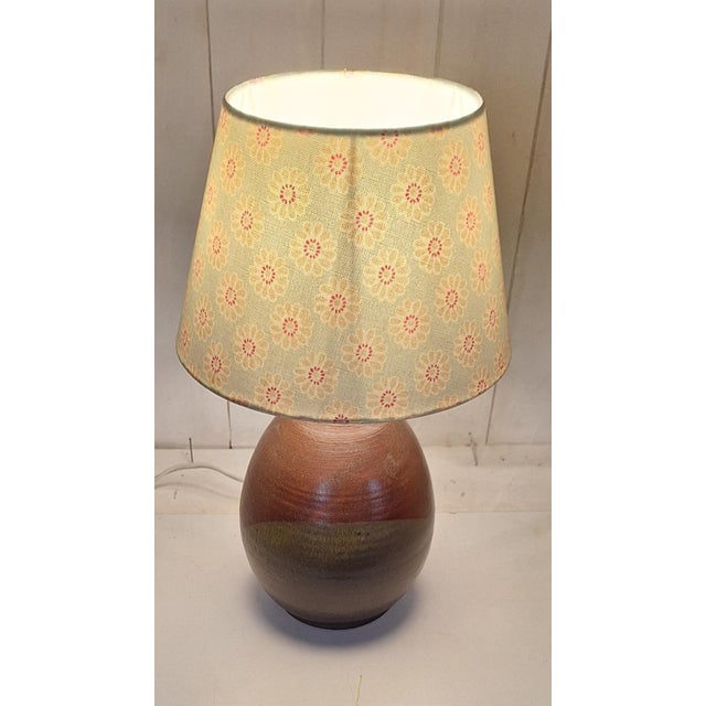Vintage Table Lamp with Brown Ceramic Base and Fabric Shade, 1970s For Sale - Image 3 of 7
