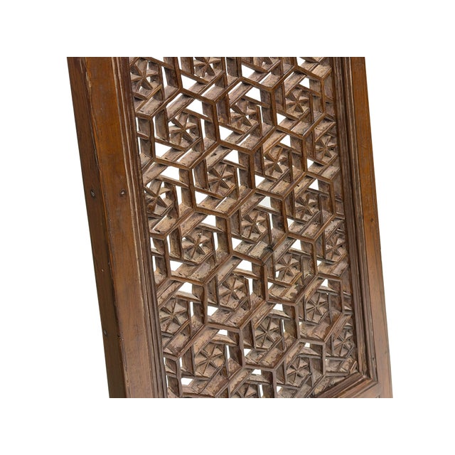 Coffee Vintage Dark Brown Geometric Lattice Rectangular Wood Panel For Sale - Image 8 of 9