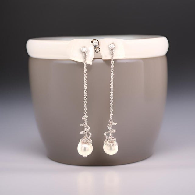 Akoya Pearl Earrings 14k White Gold Certified For Sale - Image 4 of 13