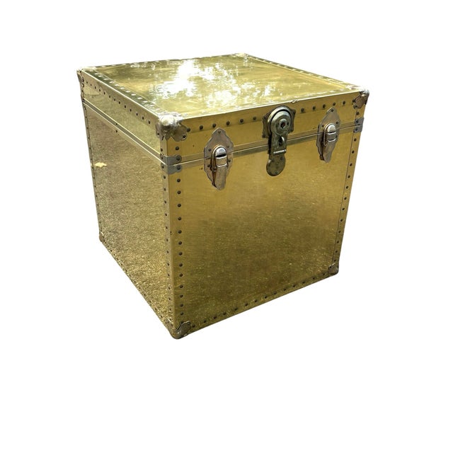1970s Vintage 1970s Large Brass Cedar Lined Storage Trunk For Sale - Image 5 of 11