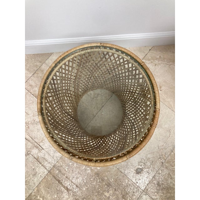 Boho Chic Rattan Drum Cocktail Table -1 For Sale - Image 4 of 4