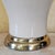 Vintage American Ivory Glazed Ceramic Table Lamp With Brass Base and Embossed Bell Shade For Sale - Image 10 of 18