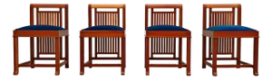 Blue Velvet Chairs Mod. Coonley by Frank Lloyd Wright for Cassina, 1989, Set of 4