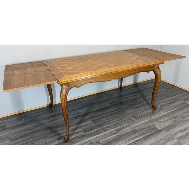 Vintage French Louis XVI Carved Oak Extendable Dining Table For Sale - Image 4 of 12