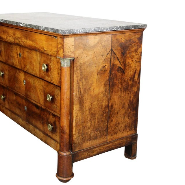 Mid 19th Century French Empire Commode: Burled Walnut With Marble Top For Sale - Image 5 of 8